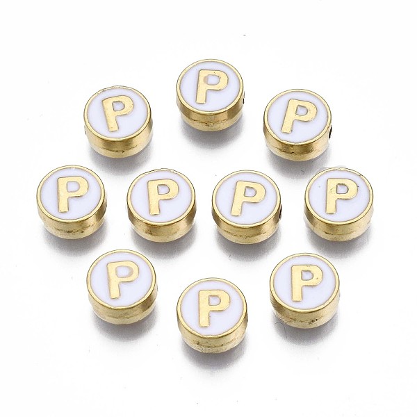 PandaHall Alloy Enamel Beads, Cadmium Free & Lead Free, Light Gold, Flat Round with Alphabet, White, Letter.P, 8x4mm, Hole: 1.5mm...
PandaHall Alloy Enamel Beads, Cadmium Free & Lead Free, Light Gold, Flat Round with Alphabet, White, Letter.P, 8x4mm, Hole: 1.5mm...