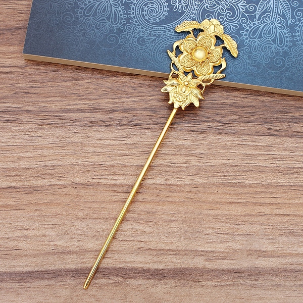 PandaHall Alloy Hair Stick Findings, with Iron Pins, Flower, Golden, Tray: 10mm, 159mm Alloy
PandaHall Alloy Hair Stick Findings, with Iron Pins, Flower, Golden, Tray: 10mm, 159mm Alloy