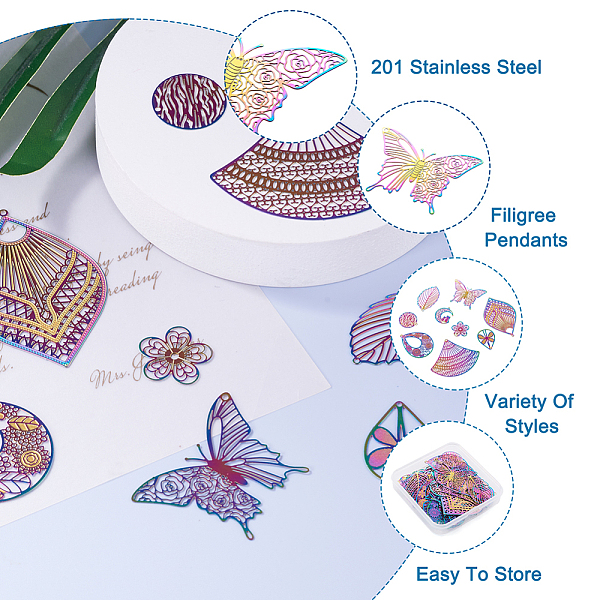 PandaHall Fashewelry 201 Stainless Steel Filigree Pendants, Etched Metal Embellishments, Mixed Shapes, Rainbow Color, 40pcs/box Stainless...
PandaHall Fashewelry 201 Stainless Steel Filigree Pendants, Etched Metal Embellishments, Mixed Shapes, Rainbow Color, 40pcs/box Stainless...