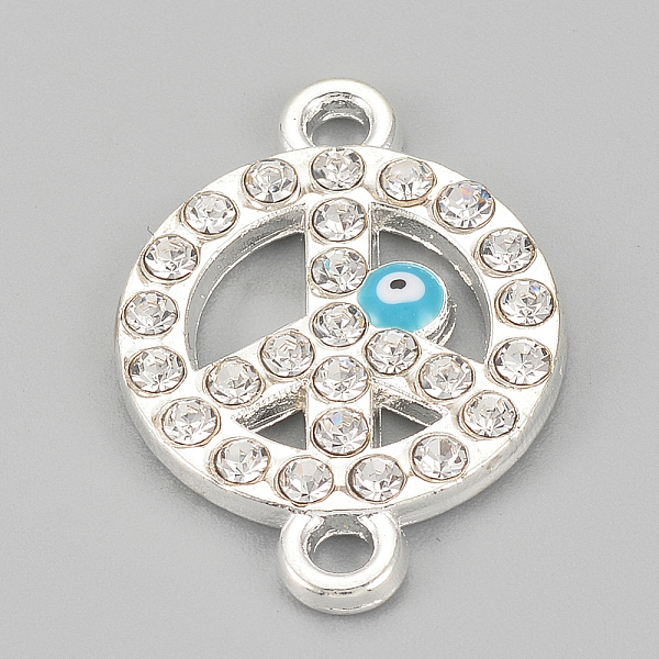 PandaHall Alloy Rhinestone Links connectors, Cadmium Free & Lead Free, Flat Round with Peace Sign and Evil Eye, Sky Blue, Silver Color...
PandaHall Alloy Rhinestone Links connectors, Cadmium Free & Lead Free, Flat Round with Peace Sign and Evil Eye, Sky Blue, Silver Color...