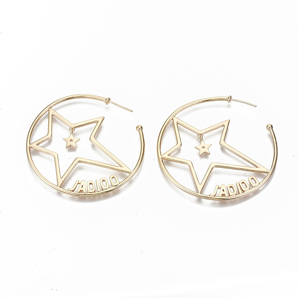 PandaHall Brass Half Hoop Earrings, Stud Earrings, Nickel Free, Star, Real 18K Gold Plated, 46x1.5mm, Pin: 0.7mm Brass Star
PandaHall Brass Half Hoop Earrings, Stud Earrings, Nickel Free, Star, Real 18K Gold Plated, 46x1.5mm, Pin: 0.7mm Brass Star
