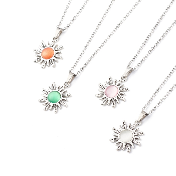 PandaHall Cat Eye Sun Pendant Necklace with 304 Stainless Steel Cable Chains for Women, Mixed Color, 17.60 inch(44.7cm) Cat Eye Multicolor
PandaHall Cat Eye Sun Pendant Necklace with 304 Stainless Steel Cable Chains for Women, Mixed Color, 17.60 inch(44.7cm) Cat Eye Multicolor
