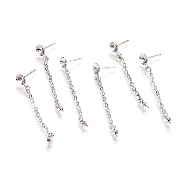 PandaHall Brass Stud Earring Findings, with Cable Chains, For Half Drilled Beads, Platinum, 47~51mm, Pin: 0.8mm, Tray: 6mm Brass Others
PandaHall Brass Stud Earring Findings, with Cable Chains, For Half Drilled Beads, Platinum, 47~51mm, Pin: 0.8mm, Tray: 6mm Brass Others