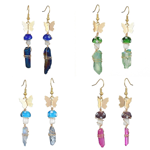 PandaHall 4 Pairs 4 Color Dyed Natural Quartz Crystal Nugget & Mushroom Lampwork Dangle Earrings, Golden Brass Butterfly Long Drop Earrings..., Multicolor
PandaHall 4 Pairs 4 Color Dyed Natural Quartz Crystal Nugget & Mushroom Lampwork Dangle Earrings, Golden Brass Butterfly Long Drop Earrings..., Multicolor
