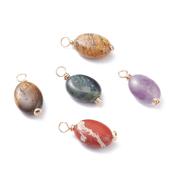 PandaHall Natural Mixed Stone Pendants, with Real 18K Gold Plated Eco-Friendly Copper Wire, Oval, 20x9~10x5mm, Hole: 2.6mm Mixed Stone Oval
PandaHall Natural Mixed Stone Pendants, with Real 18K Gold Plated Eco-Friendly Copper Wire, Oval, 20x9~10x5mm, Hole: 2.6mm Mixed Stone Oval