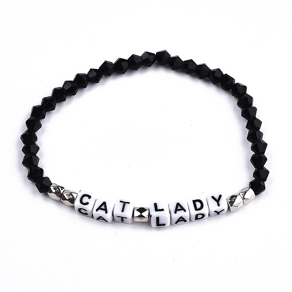 PandaHall Faceted Bicone Glass Beads Stretch Bracelets, with Cube Acrylic Letter Beads, Word Cat Lady, Black, Inner Diameter: 2-1/8 inch...
PandaHall Faceted Bicone Glass Beads Stretch Bracelets, with Cube Acrylic Letter Beads, Word Cat Lady, Black, Inner Diameter: 2-1/8 inch...