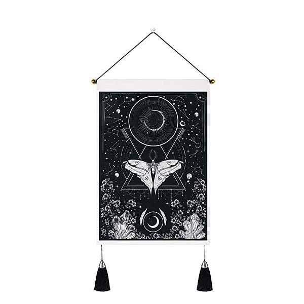 PandaHall Polyester Moth Pattern Wall Tapestrys, for Home Decoration, with Wood Bar, Nulon Rope, Plastic Hook, Rectangle, Black, 500x350mm...
PandaHall Polyester Moth Pattern Wall Tapestrys, for Home Decoration, with Wood Bar, Nulon Rope, Plastic Hook, Rectangle, Black, 500x350mm...