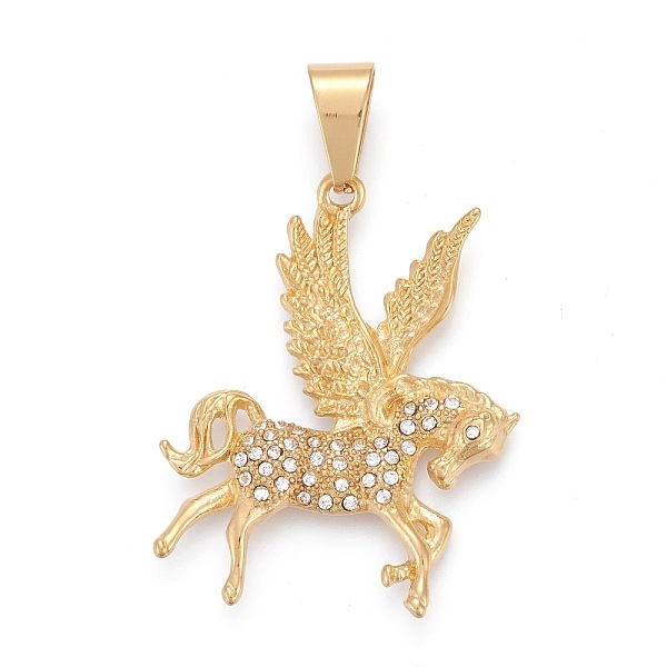 PandaHall 304 Stainless Steel Pendants, with Crystal Rhinestone, Pegasus, Golden, 45.5x37x4.5mm, Hole: 6.5x12mm Stainless Steel+Rhinestone..., Clear
PandaHall 304 Stainless Steel Pendants, with Crystal Rhinestone, Pegasus, Golden, 45.5x37x4.5mm, Hole: 6.5x12mm Stainless Steel+Rhinestone..., Clear