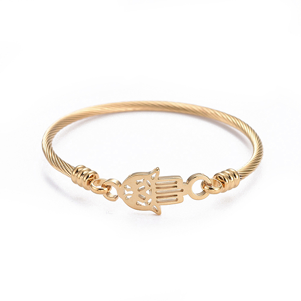 PandaHall 304 Stainless Steel Bangles, Hamsa Hand/Hand of Miriam, Golden, Inner Diameter: 2-1/4 inchx2-1/2 inch(5.6x6.2cm) 304 Stainless...
PandaHall 304 Stainless Steel Bangles, Hamsa Hand/Hand of Miriam, Golden, Inner Diameter: 2-1/4 inchx2-1/2 inch(5.6x6.2cm) 304 Stainless...