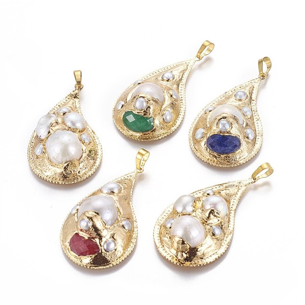 PandaHall Brass Big Pendants, with Natural Cultured Freshwater Pearl and Gemstone Beads, teardrop, Golden, 53x30~31x13~15mm, Hole: 5x7mm..., Multicolor
PandaHall Brass Big Pendants, with Natural Cultured Freshwater Pearl and Gemstone Beads, teardrop, Golden, 53x30~31x13~15mm, Hole: 5x7mm..., Multicolor