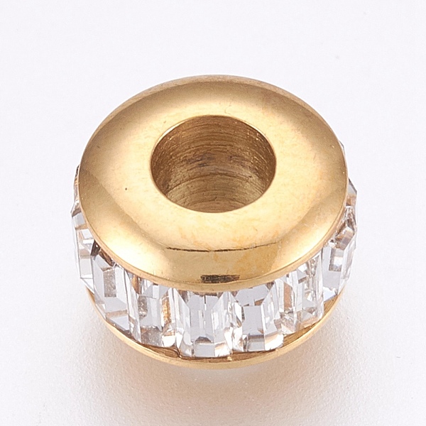 PandaHall Ion Plating(IP) 304 Stainless Steel European Beads, Large Hole Beads, with Rhinestone, Flat Round, Golden, 10.5x7mm, Hole: 4.5mm..., Clear
PandaHall Ion Plating(IP) 304 Stainless Steel European Beads, Large Hole Beads, with Rhinestone, Flat Round, Golden, 10.5x7mm, Hole: 4.5mm..., Clear