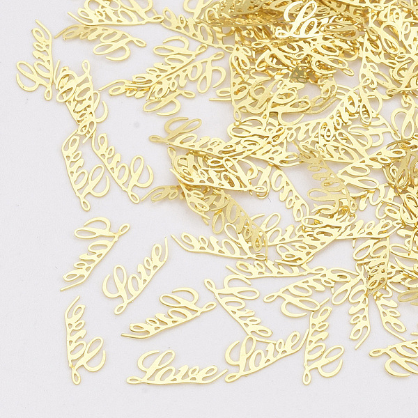 PandaHall Brass Cabochons, Nail Art Decoration Accessories, Word LOVE, Golden, 3x7x0.1mm, about 10000pcs/bag Brass Word
PandaHall Brass Cabochons, Nail Art Decoration Accessories, Word LOVE, Golden, 3x7x0.1mm, about 10000pcs/bag Brass Word