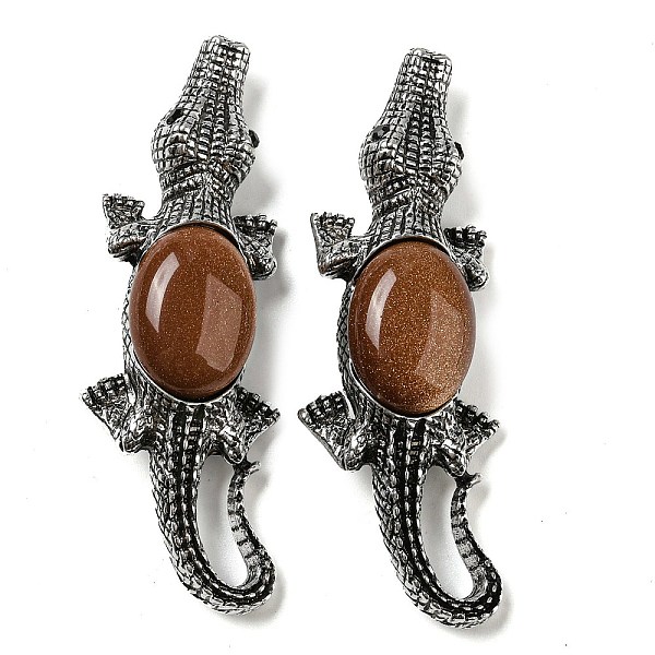 PandaHall Dual-use Items Alloy Crocodile Brooch, with Synthetic Goldstone, Antique Silver, 67.5x24x10mm, hole: 4x3.5mm Goldstone Crocodile
PandaHall Dual-use Items Alloy Crocodile Brooch, with Synthetic Goldstone, Antique Silver, 67.5x24x10mm, hole: 4x3.5mm Goldstone Crocodile