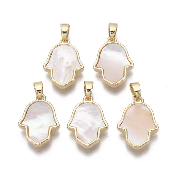 PandaHall Brass Pendants, with Freshwater Shell, Nickel Free, Real 18k Gold Plated, Hamsa Hand/Hand of Fatima/Hand of Miriam, Seashell Color...
PandaHall Brass Pendants, with Freshwater Shell, Nickel Free, Real 18k Gold Plated, Hamsa Hand/Hand of Fatima/Hand of Miriam, Seashell Color...