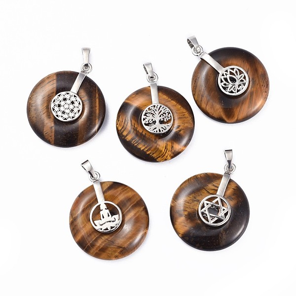 PandaHall Natural Tiger Eye Pendants, with Platinum Tone Brass Findings, Donut/Pi Disc with Mixed Shapes, 35.5x30x8.5~9.5mm, Hole: 4.5x6.5mm..., Brown
PandaHall Natural Tiger Eye Pendants, with Platinum Tone Brass Findings, Donut/Pi Disc with Mixed Shapes, 35.5x30x8.5~9.5mm, Hole: 4.5x6.5mm..., Brown