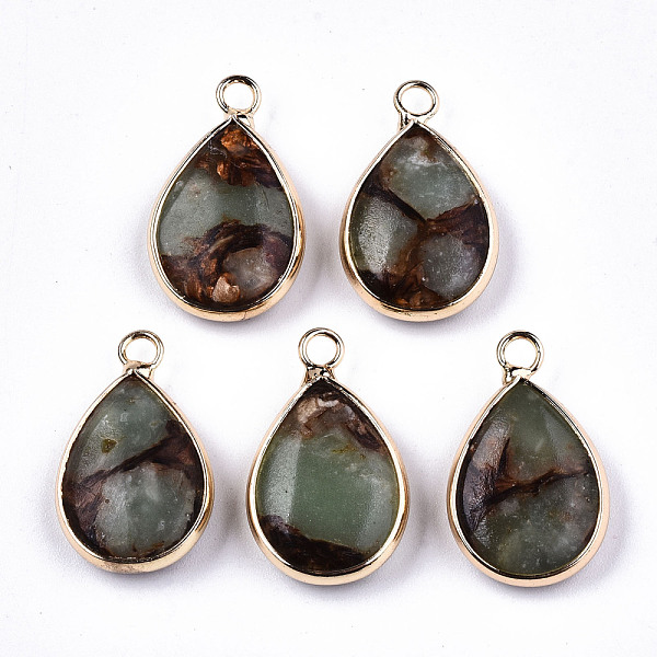 PandaHall Teardrop Assembled Synthetic Bronzite and Aqua Terra Jasper Pendants, with Iron Loop and Brass Edge, Light Gold, 22~23x14x5~6mm...
PandaHall Teardrop Assembled Synthetic Bronzite and Aqua Terra Jasper Pendants, with Iron Loop and Brass Edge, Light Gold, 22~23x14x5~6mm...