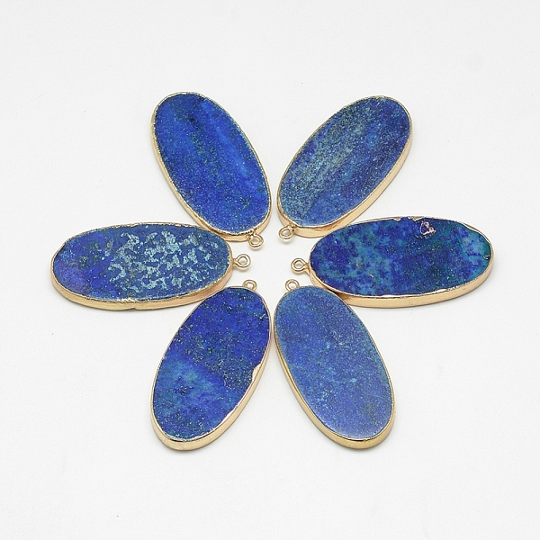 PandaHall Synthetic Lapis Lazuli Big Pendants, Dyed, Oval, with Golden Tone Brass Findings, 52~56x24~26x4~6mm, Hole: 2mm Lapis Lazuli Oval..., Blue
PandaHall Synthetic Lapis Lazuli Big Pendants, Dyed, Oval, with Golden Tone Brass Findings, 52~56x24~26x4~6mm, Hole: 2mm Lapis Lazuli Oval..., Blue