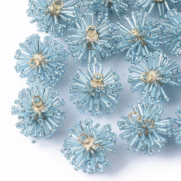 PandaHall Glass Seed Beads Pendants, with Golden Plated Brass Findings, Sky Blue, 21~22.5x23~25.5x23~25.5mm, Hole: 3mm, Ring: 5x1mm...
PandaHall Glass Seed Beads Pendants, with Golden Plated Brass Findings, Sky Blue, 21~22.5x23~25.5x23~25.5mm, Hole: 3mm, Ring: 5x1mm...