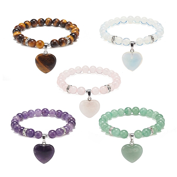 PandaHall Gemstone Round Beaded Stretch Bracelet with Heart Charm for Women, Inner Diameter: 2 inch(4.95cm) Mixed Stone
PandaHall Gemstone Round Beaded Stretch Bracelet with Heart Charm for Women, Inner Diameter: 2 inch(4.95cm) Mixed Stone