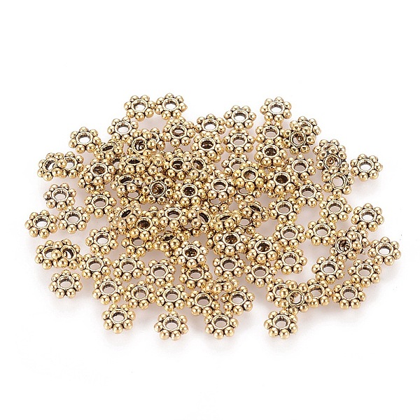 PandaHall Tibetan Style Alloy Daisy Spacer Beads, Lead Free & Nickel Free & Cadmium Free, Flower, Antique Golden Color, 4x1mm, Hole: 1mm...
PandaHall Tibetan Style Alloy Daisy Spacer Beads, Lead Free & Nickel Free & Cadmium Free, Flower, Antique Golden Color, 4x1mm, Hole: 1mm...