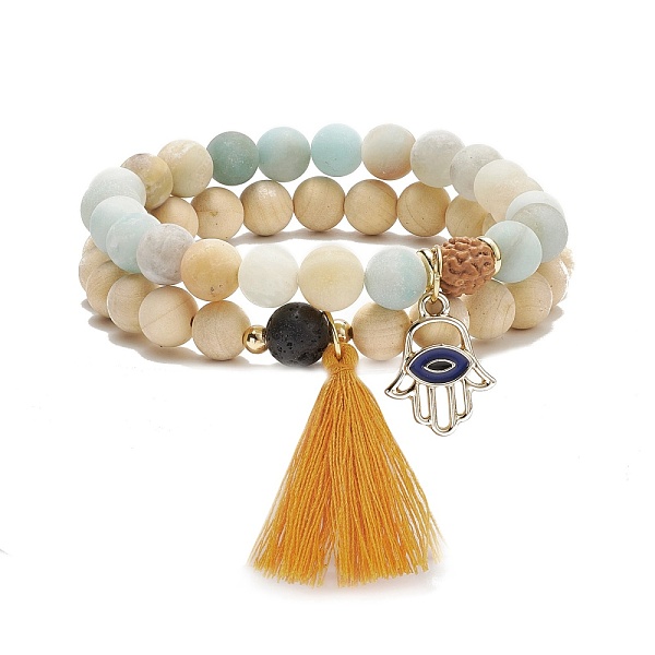 PandaHall 2Pcs 2 Style Natural Flower Amazonite & Lava Rock & Wood Stretch Bracelets Set with Tassel and Alloy Hamsa Hand Charms, Gemstone...
PandaHall 2Pcs 2 Style Natural Flower Amazonite & Lava Rock & Wood Stretch Bracelets Set with Tassel and Alloy Hamsa Hand Charms, Gemstone...