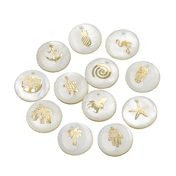 PandaHall Natural Freshwater Shell Pendants, Flat Round with Pattern, Seashell Color, 16x3.5~4mm, Hole: 1.2mm, 12 patterns, 5pcs/pattern...
PandaHall Natural Freshwater Shell Pendants, Flat Round with Pattern, Seashell Color, 16x3.5~4mm, Hole: 1.2mm, 12 patterns, 5pcs/pattern...