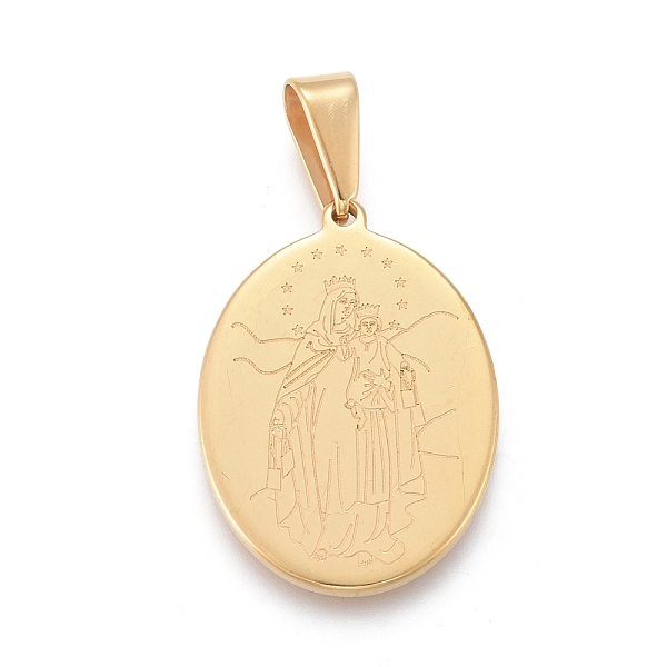 PandaHall 304 Stainless Steel Pendants, Religion, Oval with Virgin Mary and Child, Golden, 24.5x18x1.8mm, Hole: 3.5x7.5mm 304 Stainless...
PandaHall 304 Stainless Steel Pendants, Religion, Oval with Virgin Mary and Child, Golden, 24.5x18x1.8mm, Hole: 3.5x7.5mm 304 Stainless...