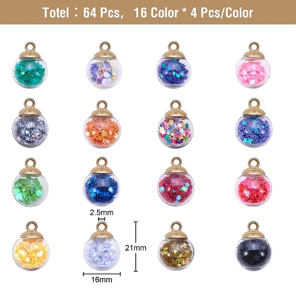 PandaHall Transparent Glass Globe Pendants, with Plastic Paillette/Sequins Beads inside & CCB Plastic Pendant Bails, Round with Star, Light..., Multicolor
PandaHall Transparent Glass Globe Pendants, with Plastic Paillette/Sequins Beads inside & CCB Plastic Pendant Bails, Round with Star, Light..., Multicolor