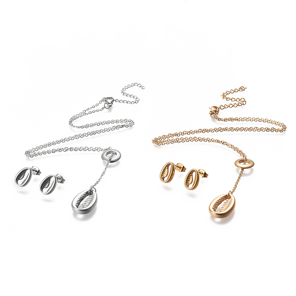 PandaHall 304 Stainless Steel Jeweley Sets, Cable Chain Lariat Necklaces and Stud Earrings, with Lobster Claw Clasps and Ear Nuts, Cowrie...
PandaHall 304 Stainless Steel Jeweley Sets, Cable Chain Lariat Necklaces and Stud Earrings, with Lobster Claw Clasps and Ear Nuts, Cowrie...