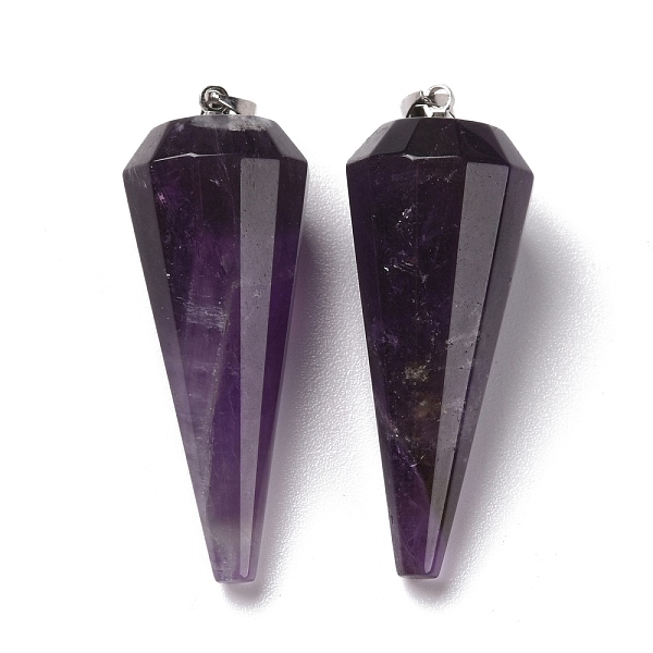 PandaHall Natural Amethyst Pendants, with Brass Findings, Faceted, Cone/Spike/Pendulum, Platinum, 42~44x15~16mm, Hole: 3.6x4mm Amethyst Cone
PandaHall Natural Amethyst Pendants, with Brass Findings, Faceted, Cone/Spike/Pendulum, Platinum, 42~44x15~16mm, Hole: 3.6x4mm Amethyst Cone