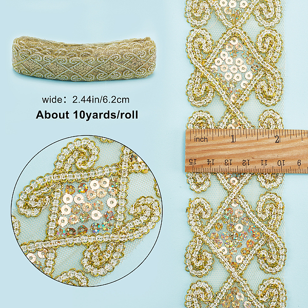 PandaHall GORGECRAFT 10 Yards Sequins Lace Mesh Trim 2-1/2In Wide Lace Ribbon Beaded Applique for Costume Gowns Clothing Curtain Table..., Gold
PandaHall GORGECRAFT 10 Yards Sequins Lace Mesh Trim 2-1/2In Wide Lace Ribbon Beaded Applique for Costume Gowns Clothing Curtain Table..., Gold
