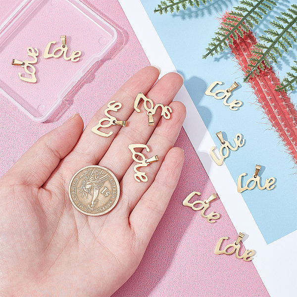 PandaHall Unicraftale 10Pcs Ion Plating(IP) 304 Stainless Steel Pendants, Valentine's Day, Word Love, Golden, 11x20.5x1.5mm, Hole: 5x3mm 304...
PandaHall Unicraftale 10Pcs Ion Plating(IP) 304 Stainless Steel Pendants, Valentine's Day, Word Love, Golden, 11x20.5x1.5mm, Hole: 5x3mm 304...