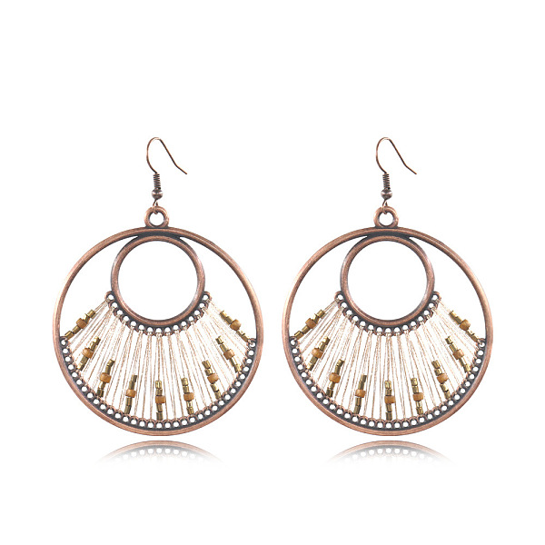 PandaHall Alloy Dangle Earrings, with Wood Beads and Metallic Thread, Flat Round, Red Copper, 76x54mm Wood
PandaHall Alloy Dangle Earrings, with Wood Beads and Metallic Thread, Flat Round, Red Copper, 76x54mm Wood