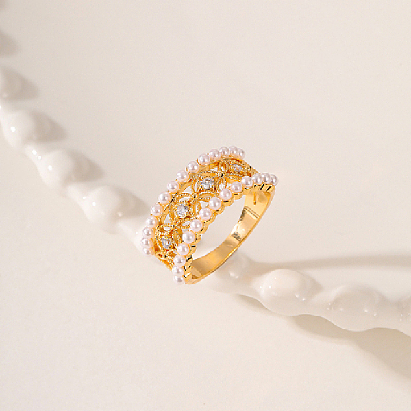 PandaHall Brass Micro Pave Cubic Zirconia Finger Ring, with Plastic Bead, Real 18K Gold Plated, US Size 8(18.1mm) Brass
PandaHall Brass Micro Pave Cubic Zirconia Finger Ring, with Plastic Bead, Real 18K Gold Plated, US Size 8(18.1mm) Brass