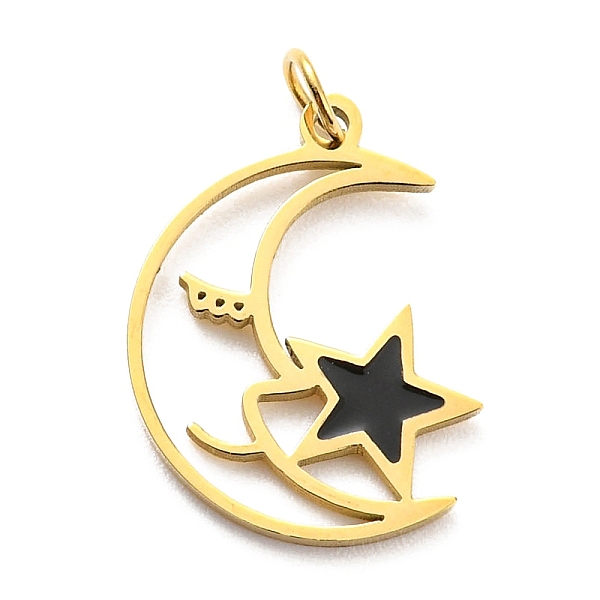 PandaHall 304 Stainless Steel Charms, with Jump Ring and Enamel, Moon with Star Charm, Real 14K Gold Plated, 15x11x1mm, Hole: 2mm Stainless..., Black
PandaHall 304 Stainless Steel Charms, with Jump Ring and Enamel, Moon with Star Charm, Real 14K Gold Plated, 15x11x1mm, Hole: 2mm Stainless..., Black