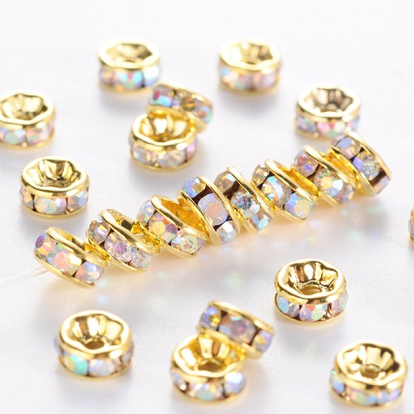 PandaHall Brass Grade A Rhinestone Spacer Beads, Golden Plated, Rondelle, Nickel Free, Crystal AB, 5x2.5mm, Hole: 1mm Brass+Rhinestone..., Clear
PandaHall Brass Grade A Rhinestone Spacer Beads, Golden Plated, Rondelle, Nickel Free, Crystal AB, 5x2.5mm, Hole: 1mm Brass+Rhinestone..., Clear