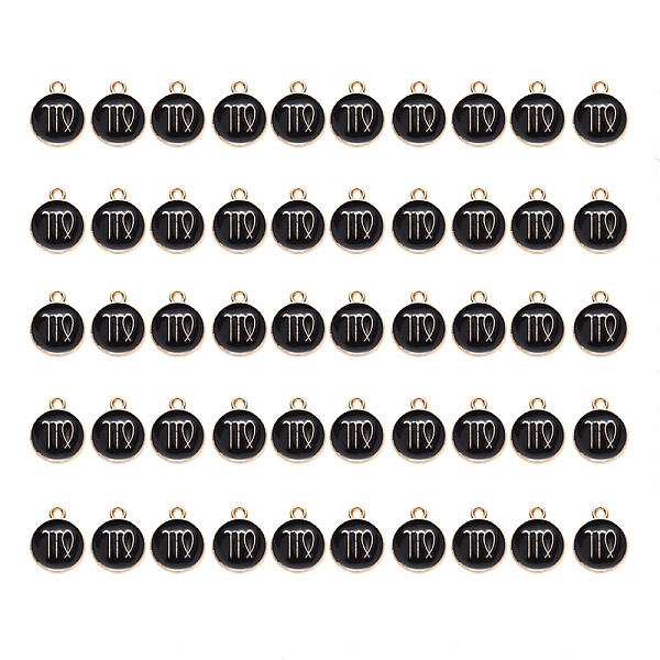 PandaHall Alloy Enamel Pendants, Flat Round with Constellation, Light Gold, Black, Virgo, 15x12x2mm, Hole: 1.5mm, 50pcs/Box Alloy+Enamel...
PandaHall Alloy Enamel Pendants, Flat Round with Constellation, Light Gold, Black, Virgo, 15x12x2mm, Hole: 1.5mm, 50pcs/Box Alloy+Enamel...