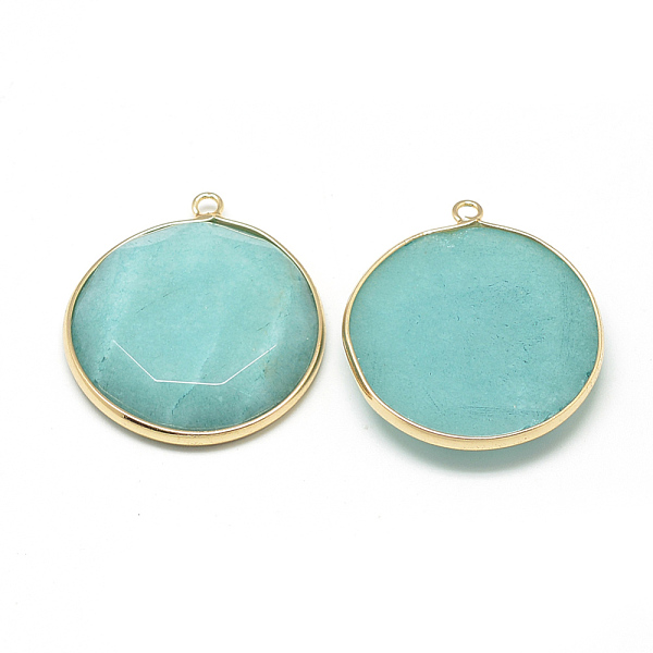 PandaHall Natural White Jade Pendants, with Brass Findings, Faceted, Dyed, Flat Round, Golden, Medium Turquoise, 35.5x31.5x6~7mm, Hole: 2mm..., Cyan
PandaHall Natural White Jade Pendants, with Brass Findings, Faceted, Dyed, Flat Round, Golden, Medium Turquoise, 35.5x31.5x6~7mm, Hole: 2mm..., Cyan