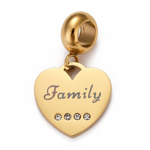 PandaHall Ion Plating(IP) 304 Stainless Steel European Dangle Charms, Large Hole Pendants, with Rhinestone, Heart with Word Family, Golden..., Clear
PandaHall Ion Plating(IP) 304 Stainless Steel European Dangle Charms, Large Hole Pendants, with Rhinestone, Heart with Word Family, Golden..., Clear
