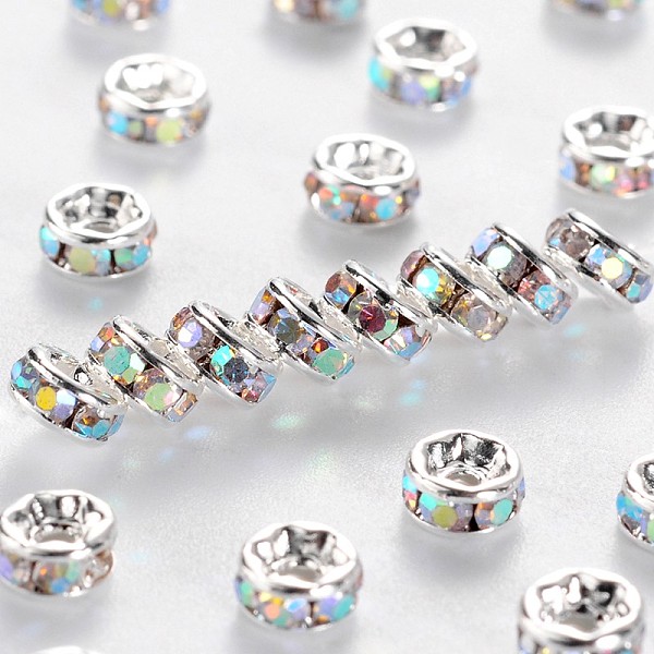 PandaHall Brass Grade A Rhinestone Spacer Beads, Silver Color Plated, Nickel Free, Crystal AB, 7x3.2mm, Hole: 1.2mm Brass+Rhinestone..., Clear
PandaHall Brass Grade A Rhinestone Spacer Beads, Silver Color Plated, Nickel Free, Crystal AB, 7x3.2mm, Hole: 1.2mm Brass+Rhinestone..., Clear