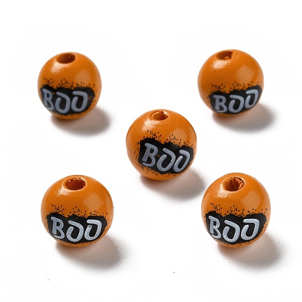 PandaHall Halloween Spray Painted Wood Beads, Round with Word Boo, Dark Orange, 15.5~16x14.5~15mm, Hole: 4mm Wood Round
PandaHall Halloween Spray Painted Wood Beads, Round with Word Boo, Dark Orange, 15.5~16x14.5~15mm, Hole: 4mm Wood Round