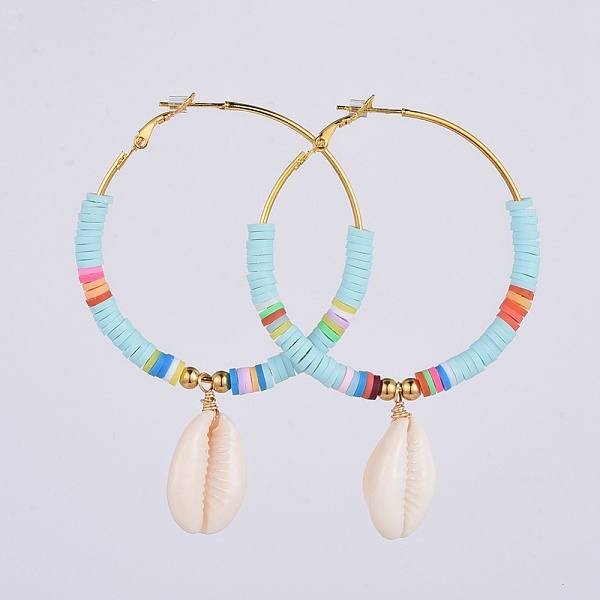 PandaHall Brass Heishi Beaded Hoop Earrings, with Cowrie Shell, 304 Stainless Steel Round Beads, Golden, Colorful, 73x47.5mm, Pin: 0.8mm...
PandaHall Brass Heishi Beaded Hoop Earrings, with Cowrie Shell, 304 Stainless Steel Round Beads, Golden, Colorful, 73x47.5mm, Pin: 0.8mm...