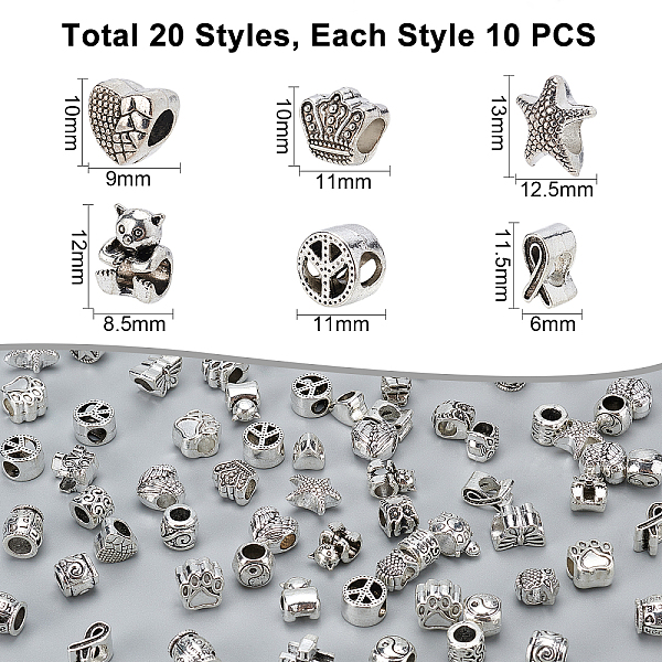 PandaHall Tibetan Style Alloy European Beads, Large Hole Beads, Lead Free, Mixed Shapes, Antique Silver, 200pcs/box Alloy Mixed Shapes
PandaHall Tibetan Style Alloy European Beads, Large Hole Beads, Lead Free, Mixed Shapes, Antique Silver, 200pcs/box Alloy Mixed Shapes