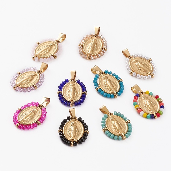 PandaHall 316 Surgical Stainless Steel Pendants, with Glass Beads, Oval with Virgin Mary, Stainless Steel Color, Mixed Color, 30x24x4mm..., Multicolor
PandaHall 316 Surgical Stainless Steel Pendants, with Glass Beads, Oval with Virgin Mary, Stainless Steel Color, Mixed Color, 30x24x4mm..., Multicolor