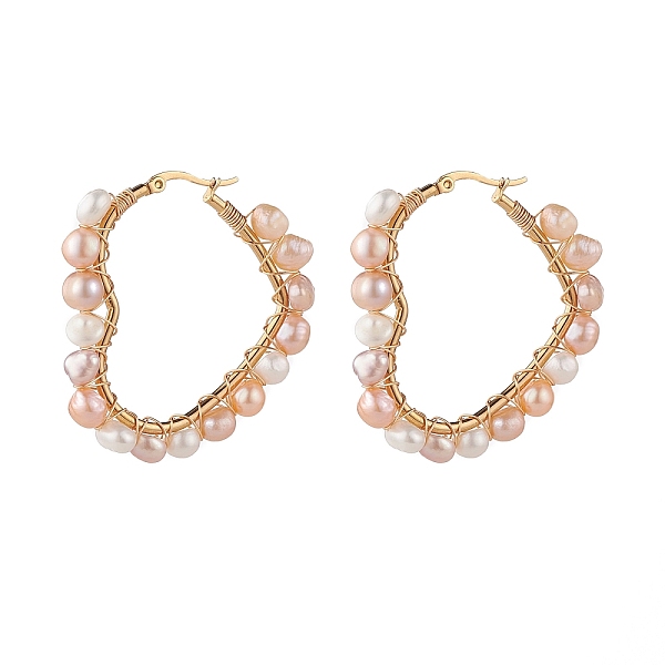 PandaHall 1 Pair Natural Pearl Wire Wrapped Heart Big Hoop Earrings for Women, Valentine's Day, Golden, Seashell Color, 46x44.5x6.5mm, Pin...
PandaHall 1 Pair Natural Pearl Wire Wrapped Heart Big Hoop Earrings for Women, Valentine's Day, Golden, Seashell Color, 46x44.5x6.5mm, Pin...