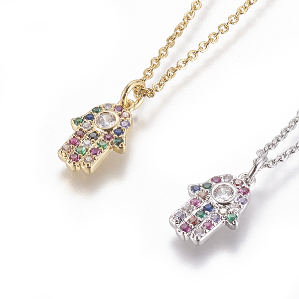 PandaHall 304 Stainless Steel Pendant Necklaces, with Brass Cubic Zirconia Pendants, Religion, Hamsa Hand/Hand of Fatima/Hand of Miriam..., Multicolor
PandaHall 304 Stainless Steel Pendant Necklaces, with Brass Cubic Zirconia Pendants, Religion, Hamsa Hand/Hand of Fatima/Hand of Miriam..., Multicolor