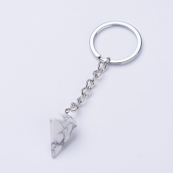 PandaHall Natural Howlite Keychain, with Iron Key Rings and Brass Finding, Cone/Spike/Pendulum, Platinum, 95~123mm, 29~30x14~15mm Howlite...
PandaHall Natural Howlite Keychain, with Iron Key Rings and Brass Finding, Cone/Spike/Pendulum, Platinum, 95~123mm, 29~30x14~15mm Howlite...