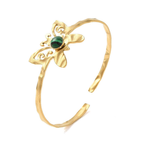 PandaHall 304 Stainless Steel Open Cuff Bangles, with Synthetic Malachite, Jewely Textured Bangles for Women, Real 18K Gold Plated...
PandaHall 304 Stainless Steel Open Cuff Bangles, with Synthetic Malachite, Jewely Textured Bangles for Women, Real 18K Gold Plated...