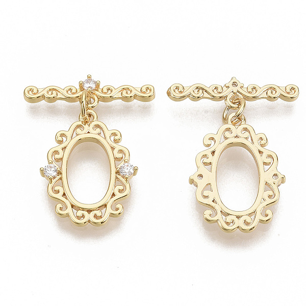 PandaHall Brass Micro Pave Clear Cubic Zirconia Toggle Clasps, with Jump Rings, Nickel Free, Oval, Real 18K Gold Plated, Oval...
PandaHall Brass Micro Pave Clear Cubic Zirconia Toggle Clasps, with Jump Rings, Nickel Free, Oval, Real 18K Gold Plated, Oval...