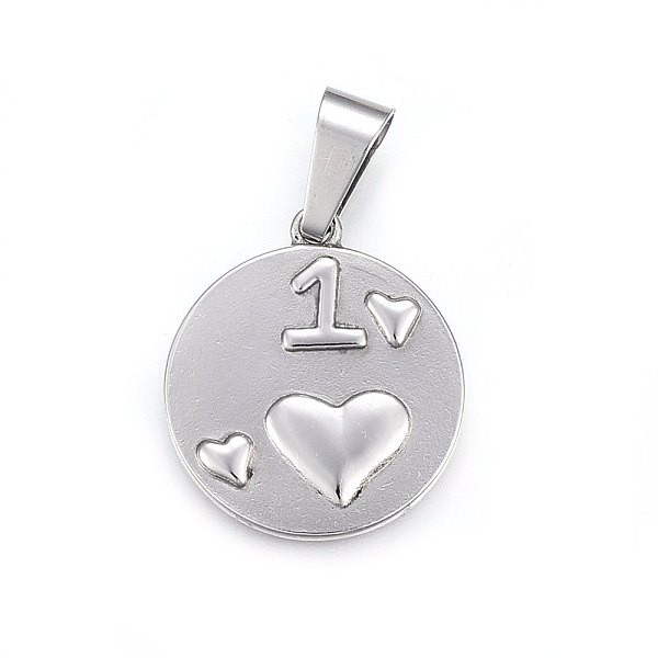 PandaHall 304 Stainless Steel Pendants, Flat Round with Heart and Number 1, Stainless Steel Color, 28.5x25x3mm, Hole: 11x5mm 304 Stainless...
PandaHall 304 Stainless Steel Pendants, Flat Round with Heart and Number 1, Stainless Steel Color, 28.5x25x3mm, Hole: 11x5mm 304 Stainless...